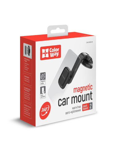 ColorWay Magnetic Car Holder For Smartphone Dashboard-2 Magnetic Gray Panel or windshield mounting using a suction cup with a ge