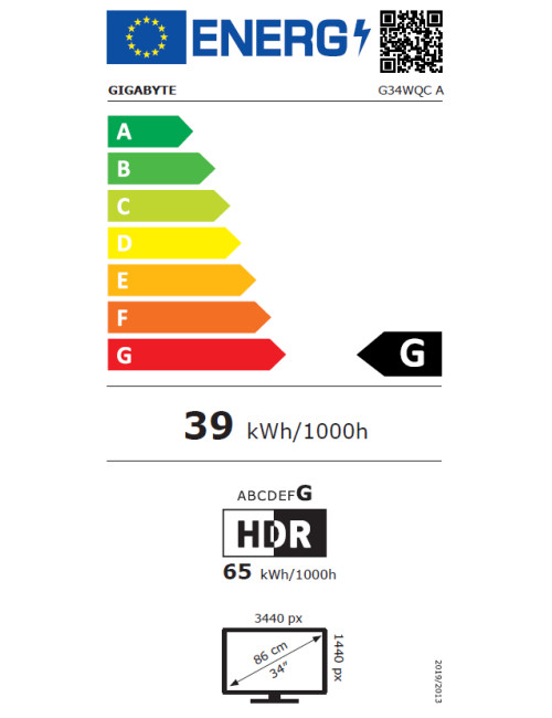 Gigabyte Gaming Monitor G34WQC A 34 " VA QHD 3440 x 1440 pixels 21:9 1 ms 350 cd/m Black HDMI ports quantity 2 144 Hz