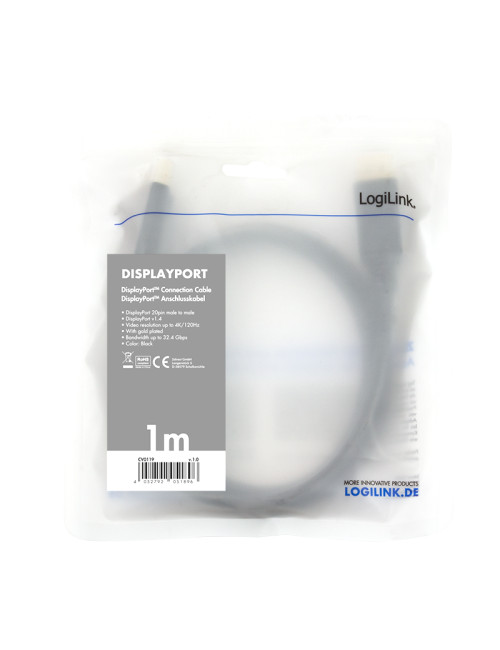 Logilink DisplayPort Cable Black DP to DP 1 m