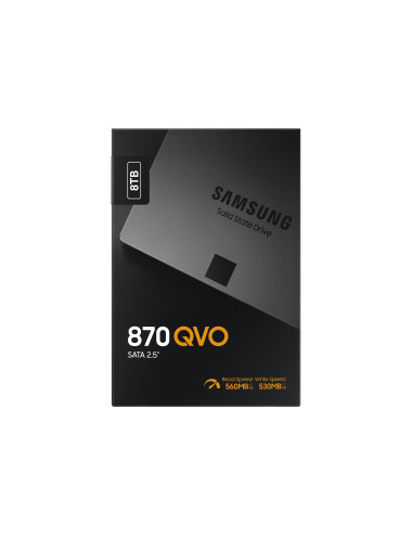 Samsung SSD 870 QVO 8000 GB SSD form factor 2.5" SSD interface SATA III Write speed 530 MB/s Read speed 560 MB/s