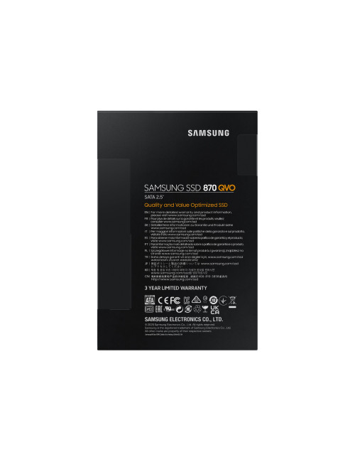 Samsung SSD 870 QVO 8000 GB SSD form factor 2.5" SSD interface SATA III Write speed 530 MB/s Read speed 560 MB/s