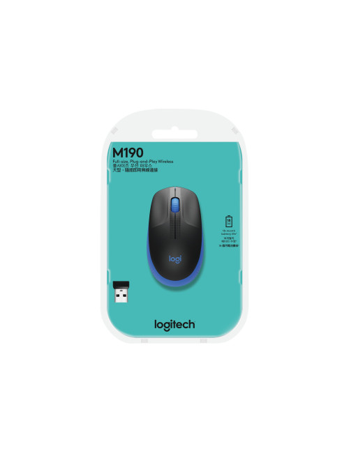 Logitech Full size Mouse M190 Wireless Blue USB