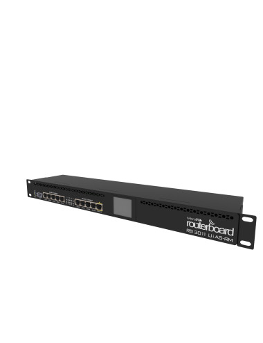 Mikrotik Wired Ethernet Router RB3011UiAS-RM, 1U Rackmount, Dual Core 1.4GHz CPU, 1GB RAM, 128 MB, 10xGigabit LAN, 1xSFP, 1xSeri