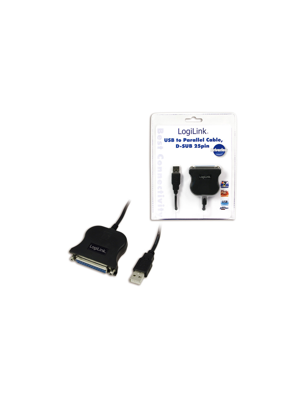 USB 2.0 adapter to Paralel (LPT) DB25 , 1,8m | USB A male | DB25