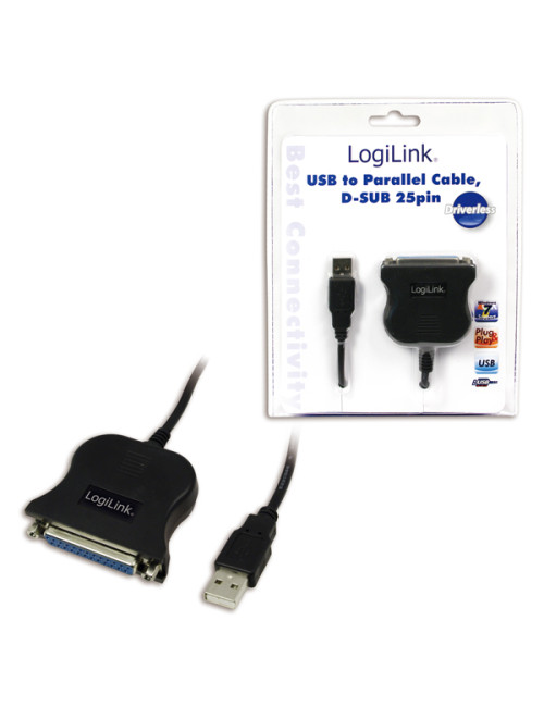 USB 2.0 adapter to Paralel (LPT) DB25 , 1,8m | USB A male | DB25