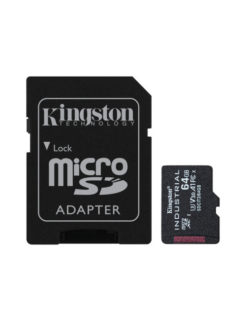 Kingston UHS-I | 64 GB | microSDHC/SDXC Industrial Card | Flash memory class Class 10, UHS-I, U3, V30, A1 | SD Adapter