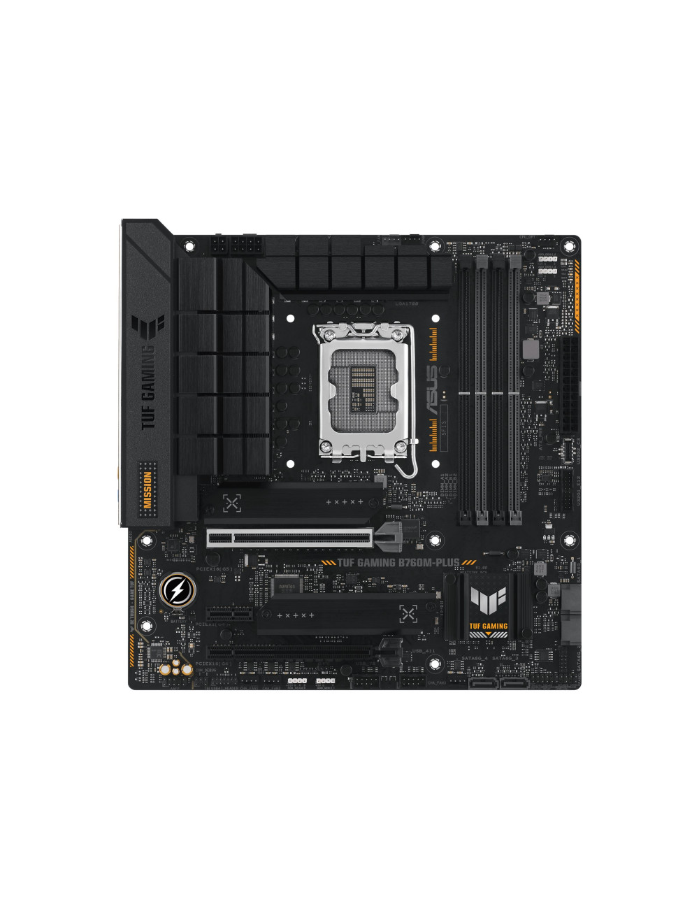 ASUS TUF GAMING B760M-PLUS | Processor family Intel B760 | Processor socket 1 x LGA1700 Socket | 4 DIMM slots - DDR5, non-ECC, o