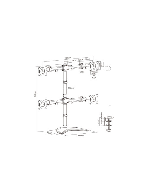 Digitus | Desk Mount | DA-90364 | Tilt, swivel, rotate | Black