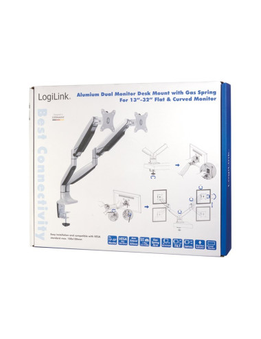 Logilink BP0043 Dual Monitor Desk mount, 13"-32",gas spring, aluminum | Logilink