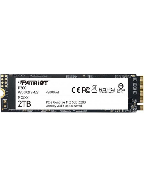 SSD|PATRIOT|P300|2TB|M.2|PCIE|NVMe|QLC|Write speed 1650 MBytes/sec|Read speed 2100 MBytes/sec|3.8mm|TBW 960 TB|P300P2TBM28