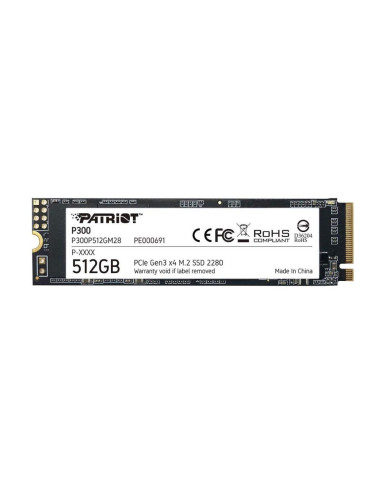 SSD|PATRIOT|P300|512GB|M.2|PCIE|NVMe|3D NAND|Write speed 1200 MBytes/sec|Read speed 1700 MBytes/sec|3.8mm|TBW 240 TB|P300P512GM2