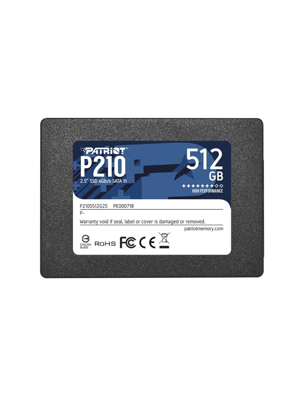 SSD|PATRIOT|P210|512GB|SATA 3.0|Write speed 430 MBytes/sec|Read speed 520 MBytes/sec|2,5"|TBW 240 TB|P210S512G25