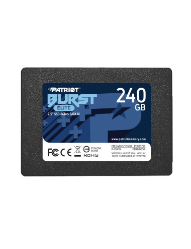 SSD|PATRIOT|Burst Elite|240GB|SATA 3.0|3D NAND|Write speed 320 MBytes/sec|Read speed 450 MBytes/sec|2,5"|TBW 100 TB|PBE240GS25SS