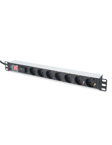 Digitus | 1U Aluminum PDU, rackmountable, 7x safety outlet 16A Plug, 250VAC 50/60Hz, switch, surge protection | DN-95407