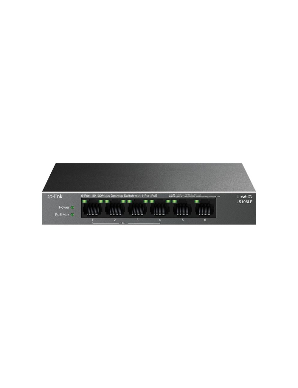 TP-LINK LS106LP 6-Port 10/100 Mbps Desktop Switch with 4-Port PoE