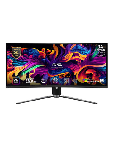 LCD Monitor|MSI|34"|Curved/21 : 9|Panel QD-OLED|3440x1440|21:9|175Hz|Matte|0.03 ms|Swivel|Height adjustable|Tilt|Colour Black|MA