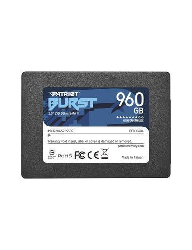 SSD|PATRIOT|Burst Elite|960GB|SATA 3.0|3D NAND|Write speed 320 MBytes/sec|Read speed 450 MBytes/sec|2,5"|TBW 400 TB|PBE960GS25SS