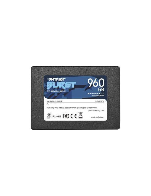 SSD|PATRIOT|Burst Elite|960GB|SATA 3.0|3D NAND|Write speed 320 MBytes/sec|Read speed 450 MBytes/sec|2,5"|TBW 400 TB|PBE960GS25SS