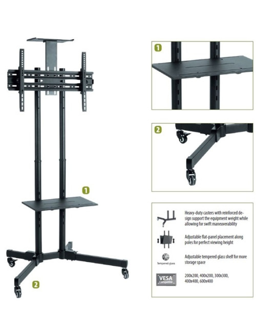 Sunne | Floor stand | S112 multifunctional Mobile TV cart | Tilt | 37-70 " | Black