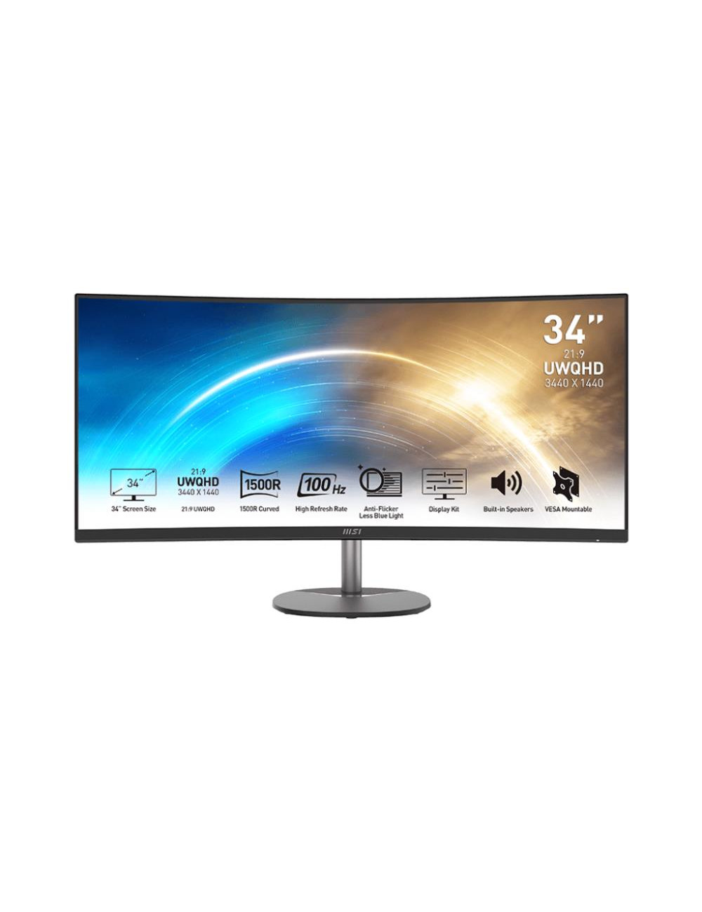 LCD Monitor|MSI|PRO MP341CQ|34"|Business/Curved/21 : 9|Panel VA|3440x1440|21:9|100Hz|Matte|4 ms|Speakers|Tilt|PROMP341CQ