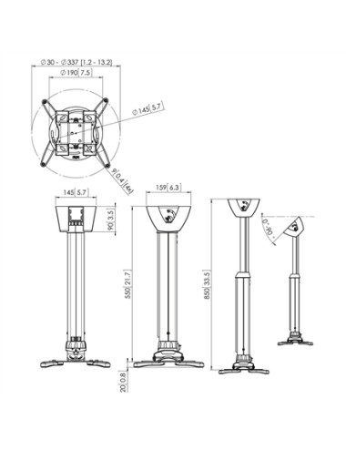 Vogels | Projector Ceiling mount | PPC1555W | Maximum weight (capacity) 15 kg | White