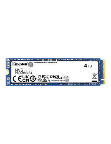 SSD|KINGSTON|NV3|4TB|M.2|PCIE|3D NAND|Write speed 5000 MBytes/sec|Read speed 6000 MBytes/sec|MTBF 200000 hours|SNV3S/4000G