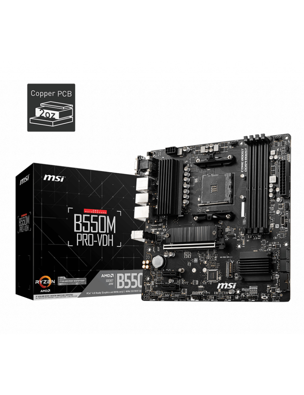 MSI | B550M PRO-VDH | Processor family AMD | Processor socket AM4 | DDR4 | Memory slots 4 | Number of SATA connectors 4 | Chipse