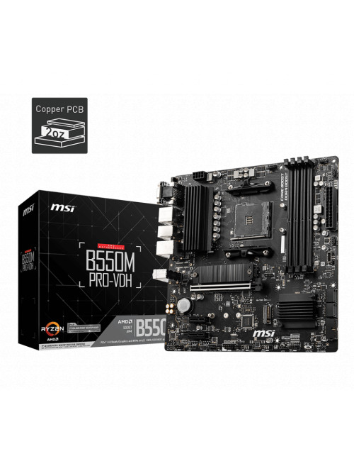 MSI | B550M PRO-VDH | Processor family AMD | Processor socket AM4 | DDR4 | Memory slots 4 | Number of SATA connectors 4 | Chipse