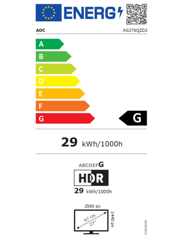 AOC AG276QZD2 | 26.7 " | OLED | QHD | 16:9 | 240 Hz | 0.03 ms | 2560 x 1440 pixels | 250 cd/m | HDMI ports quantity 2