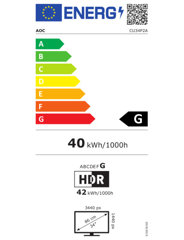 AOC | Curved Monitor | CU34P2A | 34 " | VA | 21:9 | 100 Hz | 1 ms | 3440 1440 | 300 cd/m | Headphone out (3.5mm) | HDMI ports qu