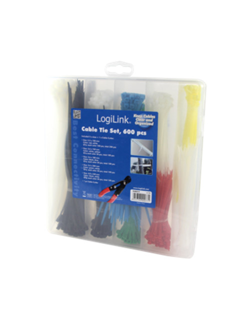 Cable Tie Set, 600pcs., 5 lengths, 1 x cable cutter