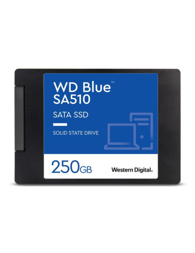 SSD|WESTERN DIGITAL|Blue SA510|250GB|SATA 3.0|Write speed 440 MBytes/sec|Read speed 555 MBytes/sec|2,5"|TBW 100 TB|MTBF 1750000 