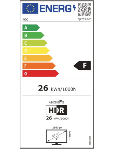 AOC | Monitor | Q27E3UMF | 27 " | VA | QHD | 16:9 | 75 Hz | 2560 x 1440 | 300 cd/m | HDMI ports quantity 1 | Black