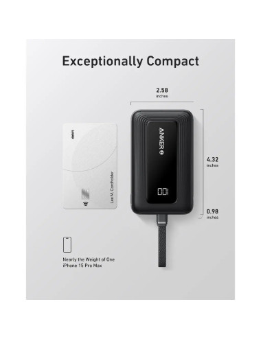 Anker Power Bank with Built-In USB-C Cable | A1688H11 | 10000 mAh | Black