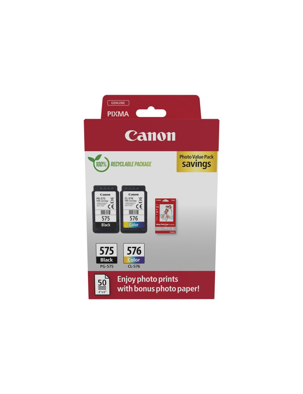 Canon PG-575/CL-576 Ink Cartridge + Photo Paper Value Pack