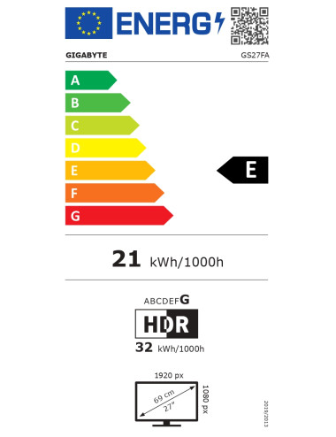 Gigabyte GS27FA EU1 | 27 " | IPS | FHD | 180 Hz | 1 ms | 1920 x 1080 pixels | 300 cd/m | HDMI ports quantity 2