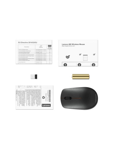 Lenovo | Wireless Mouse | 400 | Wireless mouse | Wireless | 2.4 GHz Wireless via Nano USB | Black | 1 year(s)