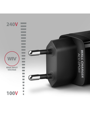 AXAGON GaN wallcharger 3x port (USB-A + 2x USB-C), 65W | ACU-DPQ65