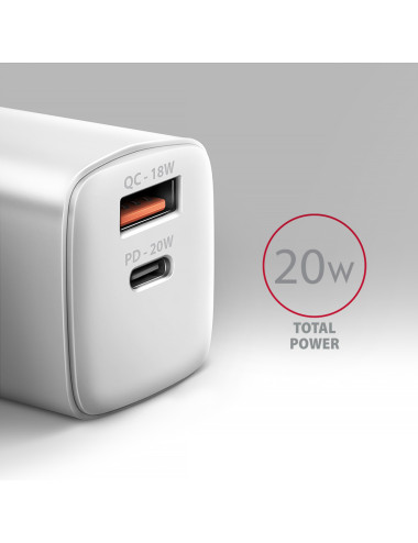 AXAGON Wallcharger 2x port (USB-A + USB-C), 20W | ACU-PQ20W