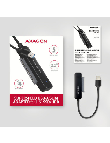 AXAGON USB-A 5Gbps SLIM adapter for 2.5" SSD/HDD | ADSA-FP2A