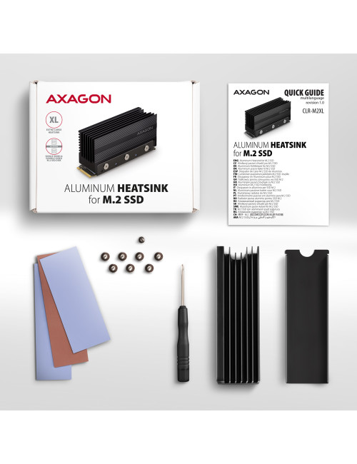 AXAGON Passive aluminum heatsink for single-sided and double-sided M.2 SSD disks, size 2280, height 36 mm | CLR-M2XL