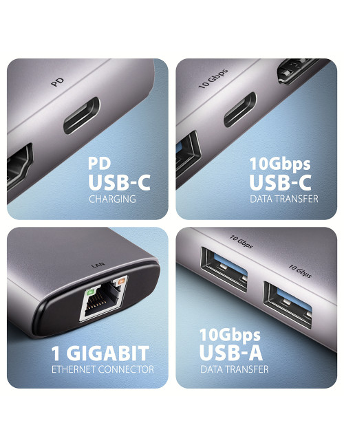 AXAGON Multi port USB-C 10Gbps hub | HMC-6G2L