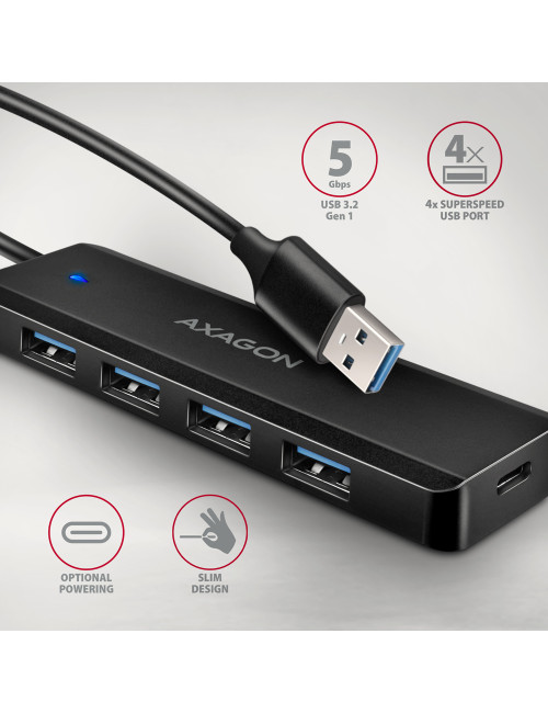 AXAGON Travel four-port USB-A 5Gbps hub | HUE-C1A