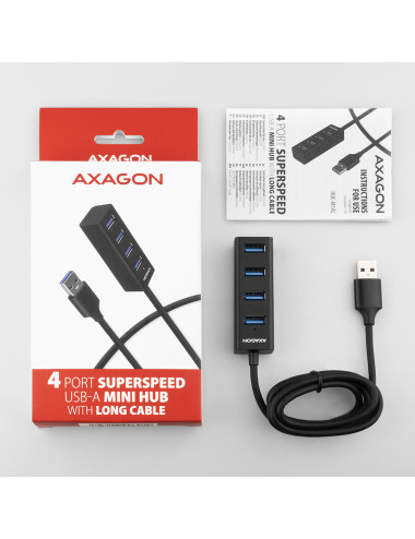 AXAGON Miniature metal four-port USB 3.2 Gen 1 hub | HUE-M1AL