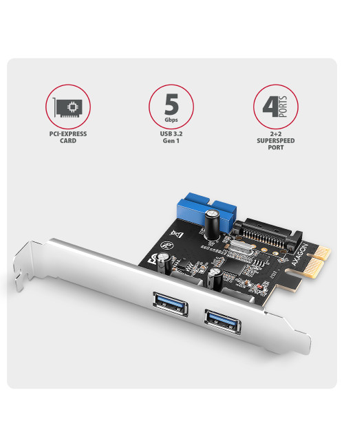 AXAGON PCI-Express card with a pair of internal and a pair of external USB 5Gbps ports | PCEU-232RS