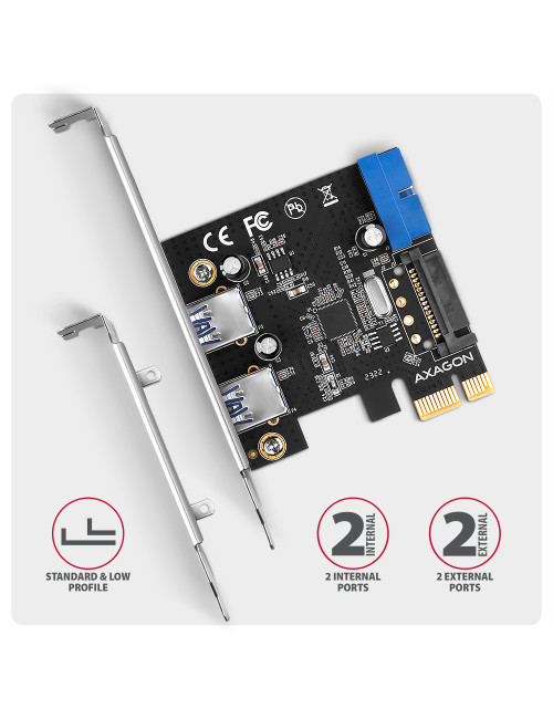 AXAGON PCI-Express card with a pair of internal and a pair of external USB 5Gbps ports | PCEU-232RS