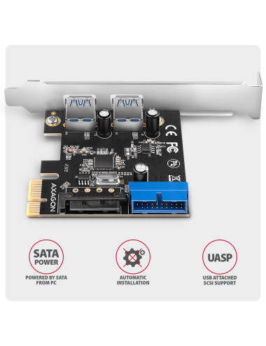 AXAGON PCI-Express card with a pair of internal and a pair of external USB 5Gbps ports | PCEU-232RS