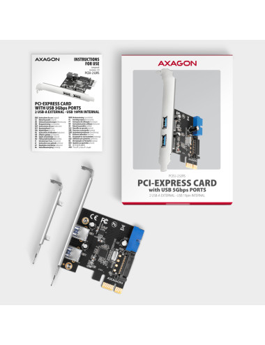 AXAGON PCI-Express card with a pair of internal and a pair of external USB 5Gbps ports | PCEU-232RS