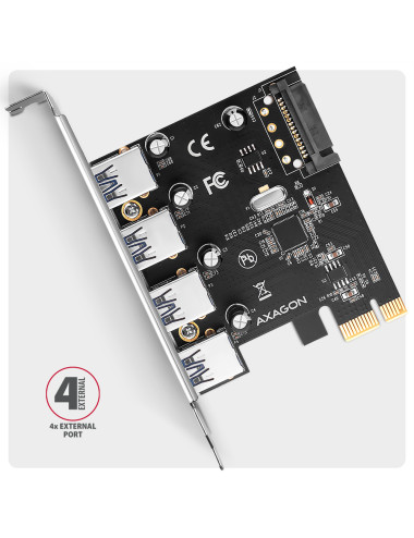 AXAGON PCI-Express card with four external USB-A 5Gbps ports | PCEU-430RS