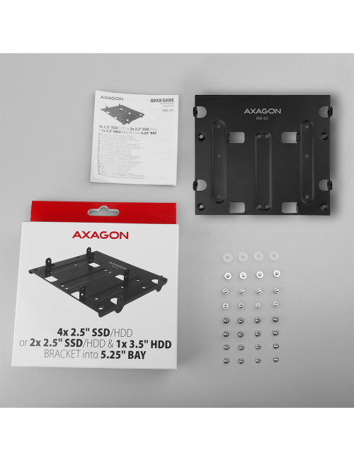 AXAGON Metal frame for mounting four 2.5" disks or two 2.5" disks and one 3.5" disk in a 5.25" position | RHD-435